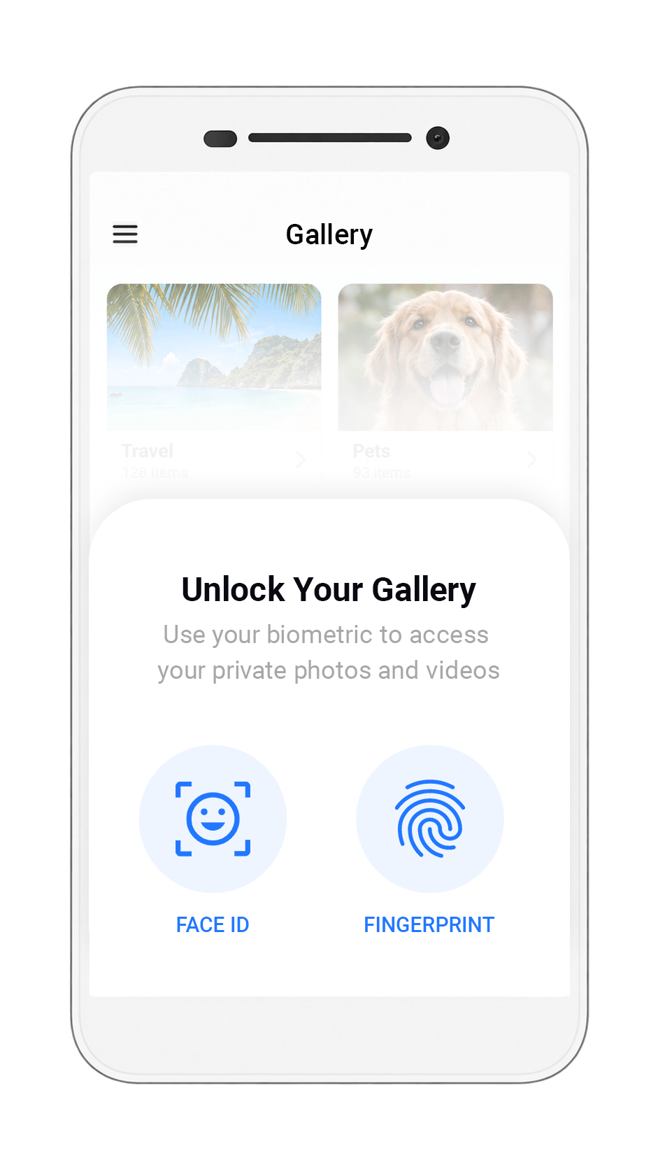 Unlock the Photo Lock private vault with fingerprint or face authentication